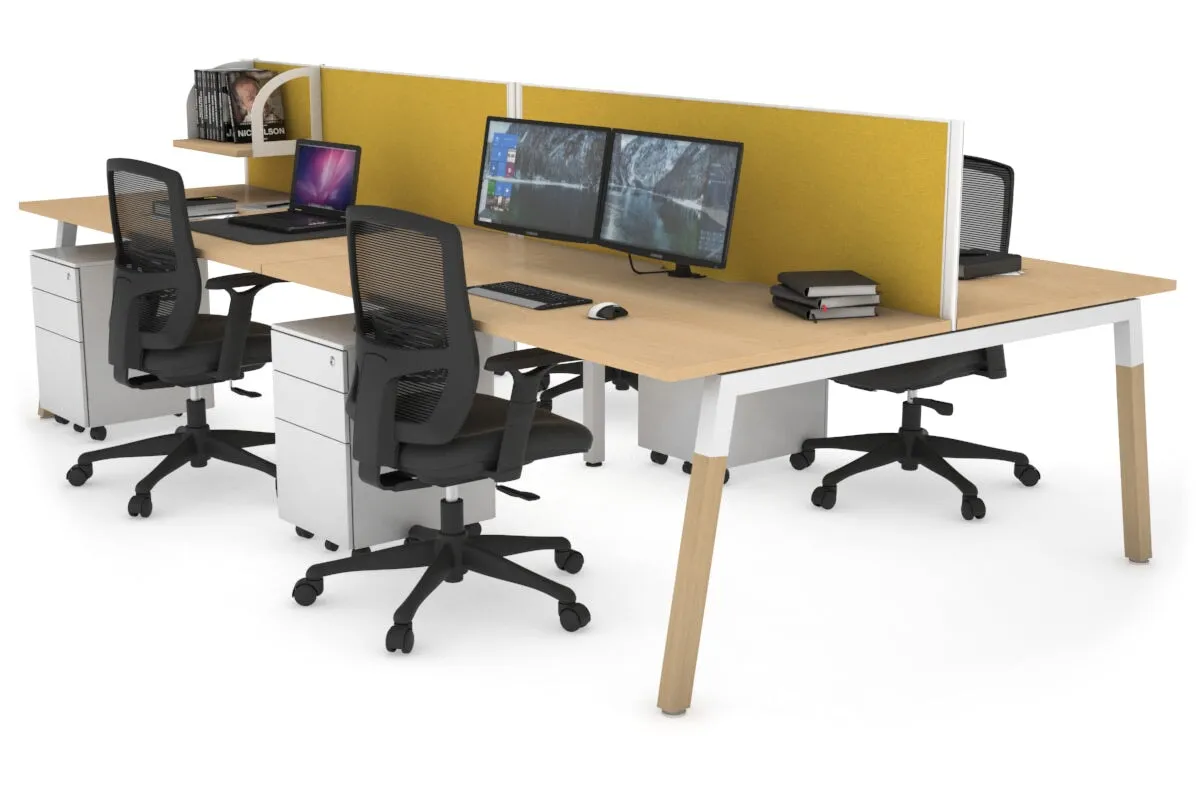 Quadro A Legs 4 Person Office Workstation - Wood Legs Cross Beam [1200L x 800W with Cable Scallop]