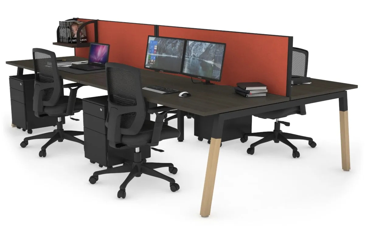 Quadro A Legs 4 Person Office Workstation - Wood Legs Cross Beam [1200L x 800W with Cable Scallop]