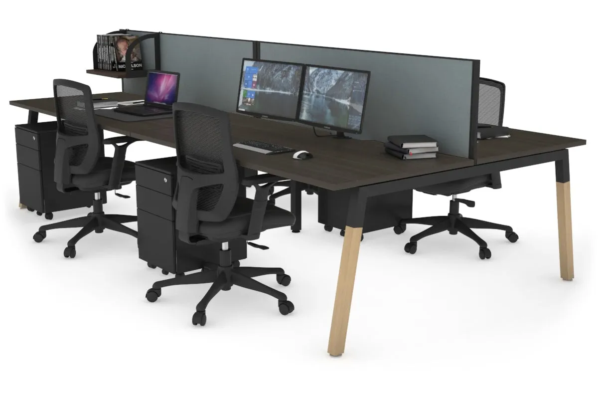 Quadro A Legs 4 Person Office Workstation - Wood Legs Cross Beam [1200L x 800W with Cable Scallop]