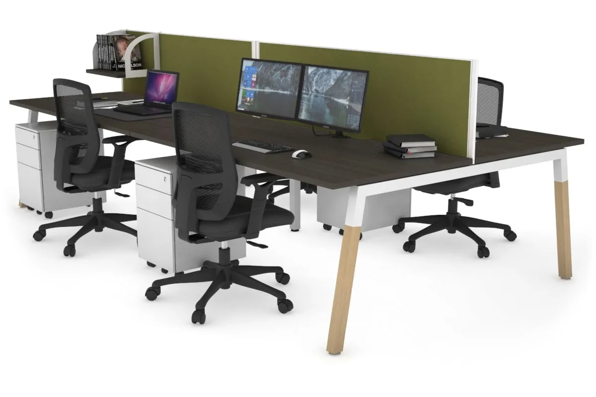 Quadro A Legs 4 Person Office Workstation - Wood Legs Cross Beam [1200L x 800W with Cable Scallop]