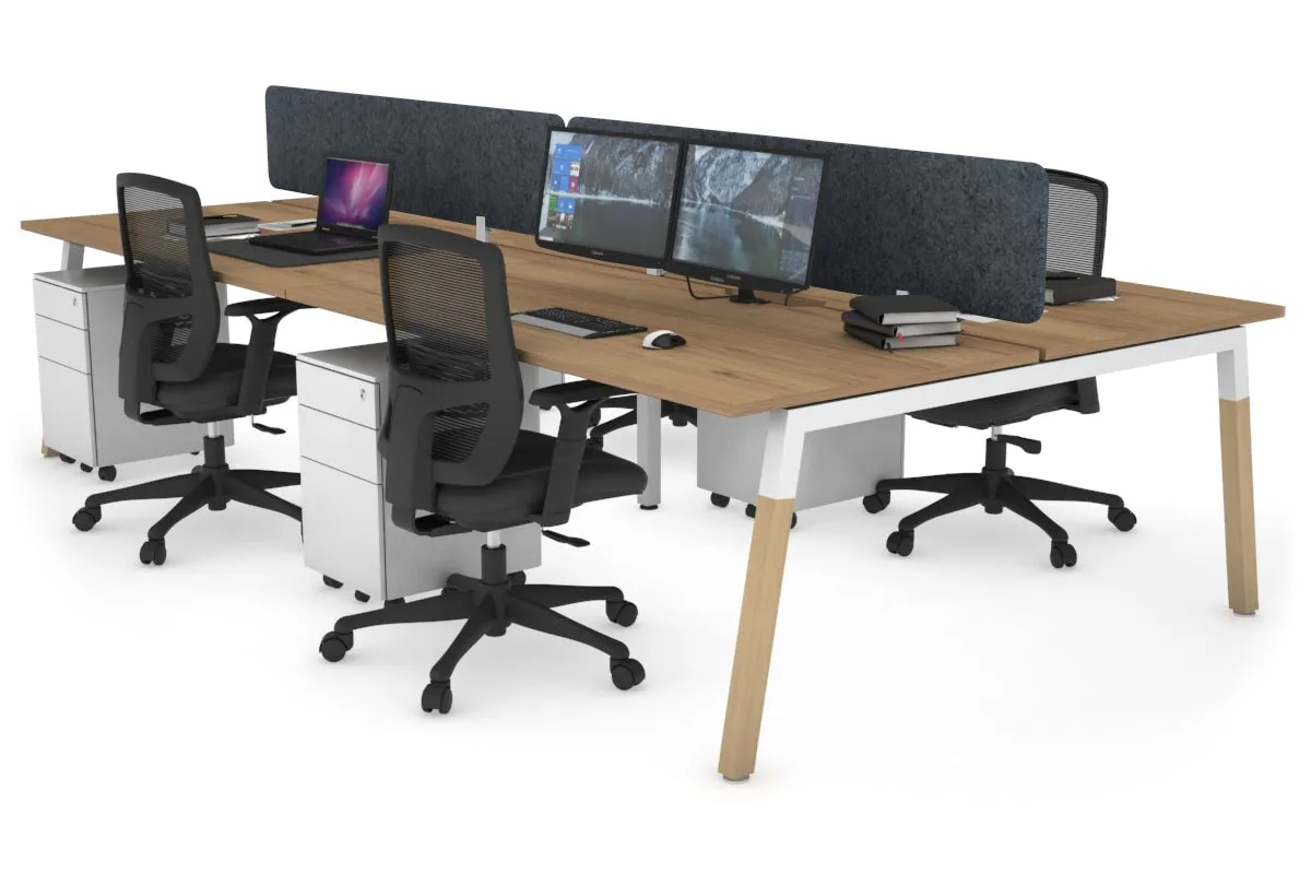 Quadro A Legs 4 Person Office Workstation - Wood Legs Cross Beam [1200L x 800W with Cable Scallop]