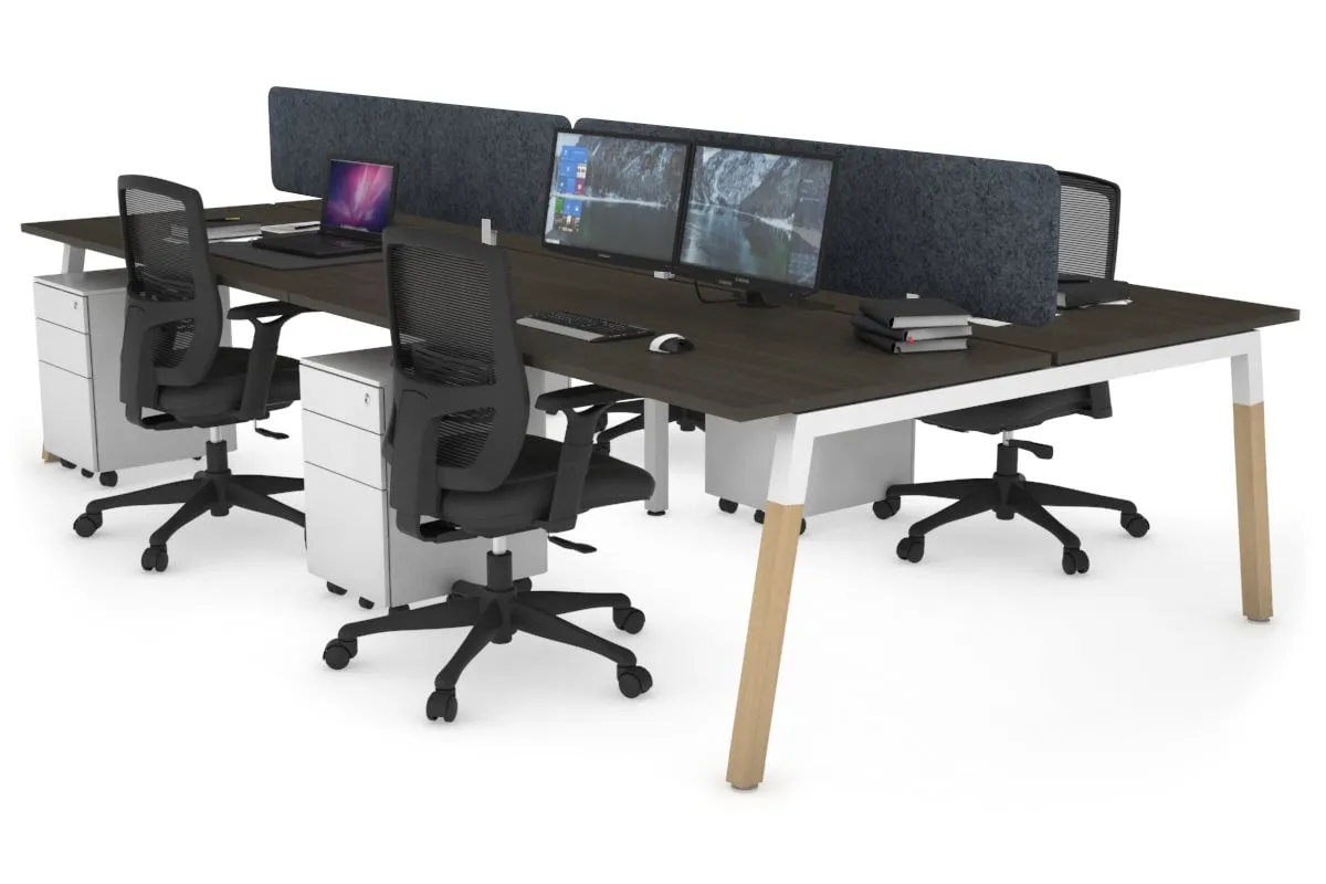 Quadro A Legs 4 Person Office Workstation - Wood Legs Cross Beam [1200L x 800W with Cable Scallop]