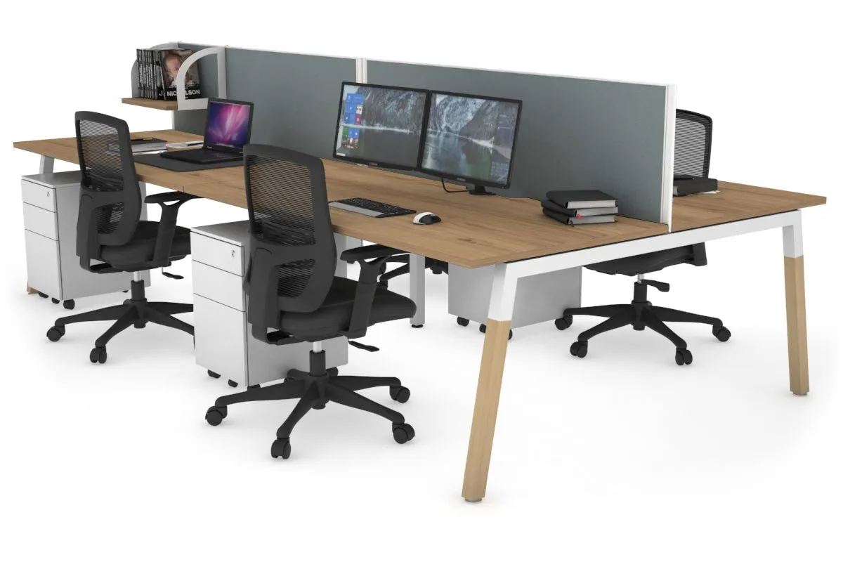 Quadro A Legs 4 Person Office Workstation - Wood Legs Cross Beam [1800L x 800W with Cable Scallop]