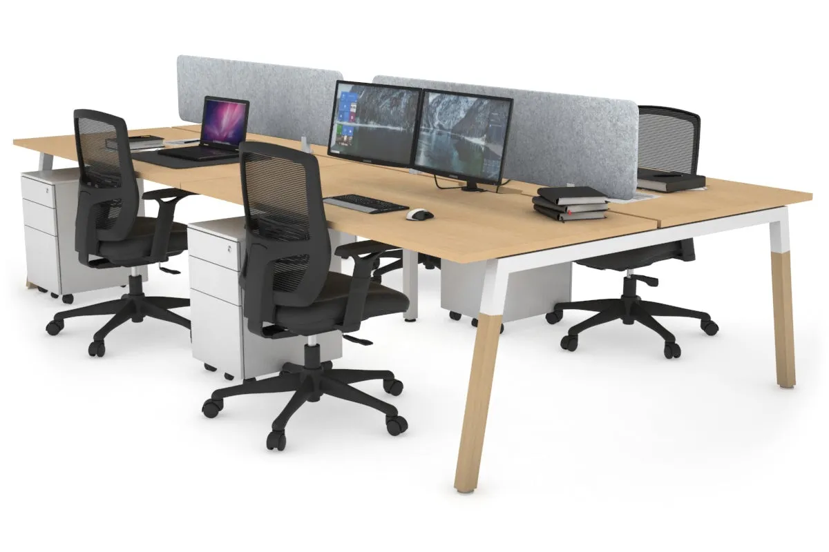 Quadro A Legs 4 Person Office Workstation - Wood Legs Cross Beam [1800L x 800W with Cable Scallop]