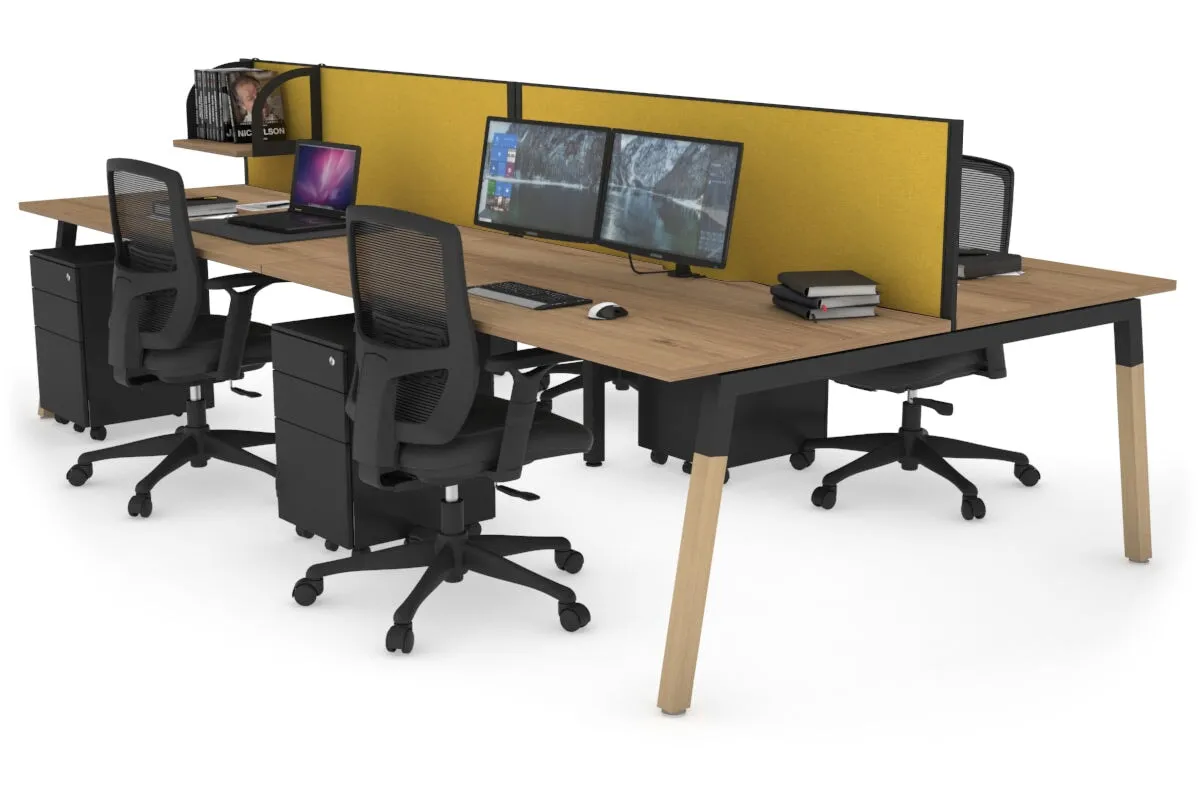 Quadro A Legs 4 Person Office Workstation - Wood Legs Cross Beam [1800L x 800W with Cable Scallop]