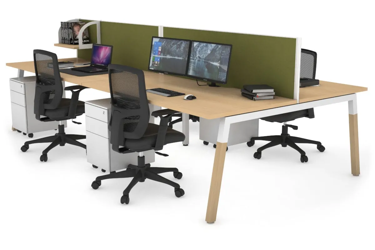 Quadro A Legs 4 Person Office Workstation - Wood Legs Cross Beam [1800L x 800W with Cable Scallop]