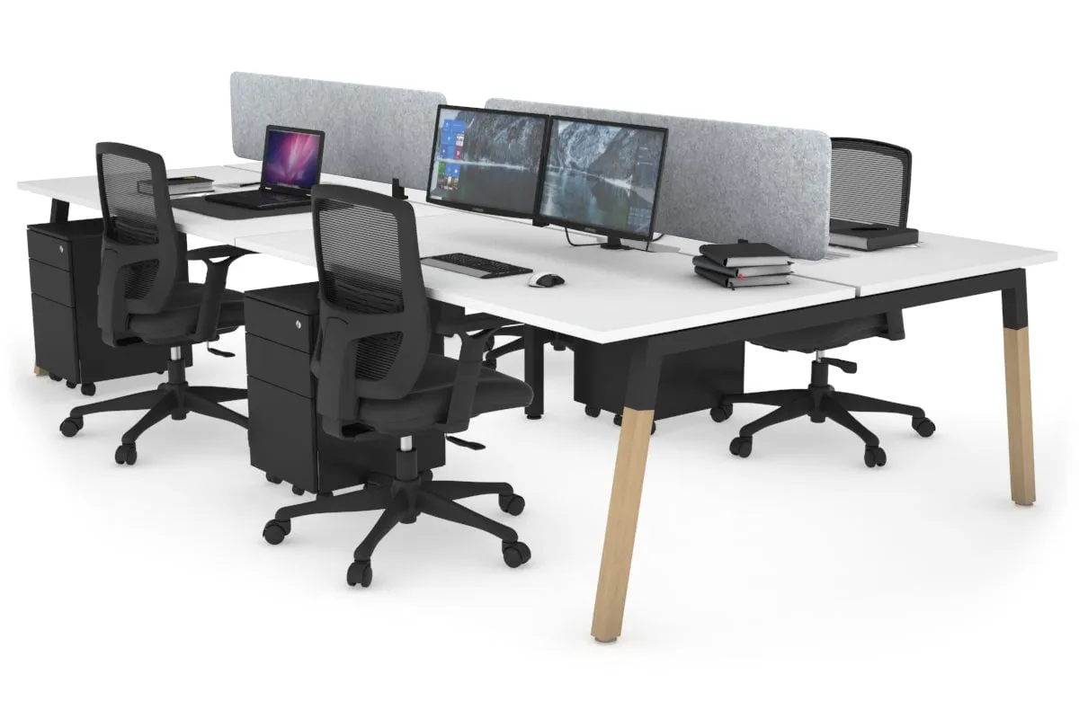 Quadro A Legs 4 Person Office Workstation - Wood Legs Cross Beam [1800L x 800W with Cable Scallop]