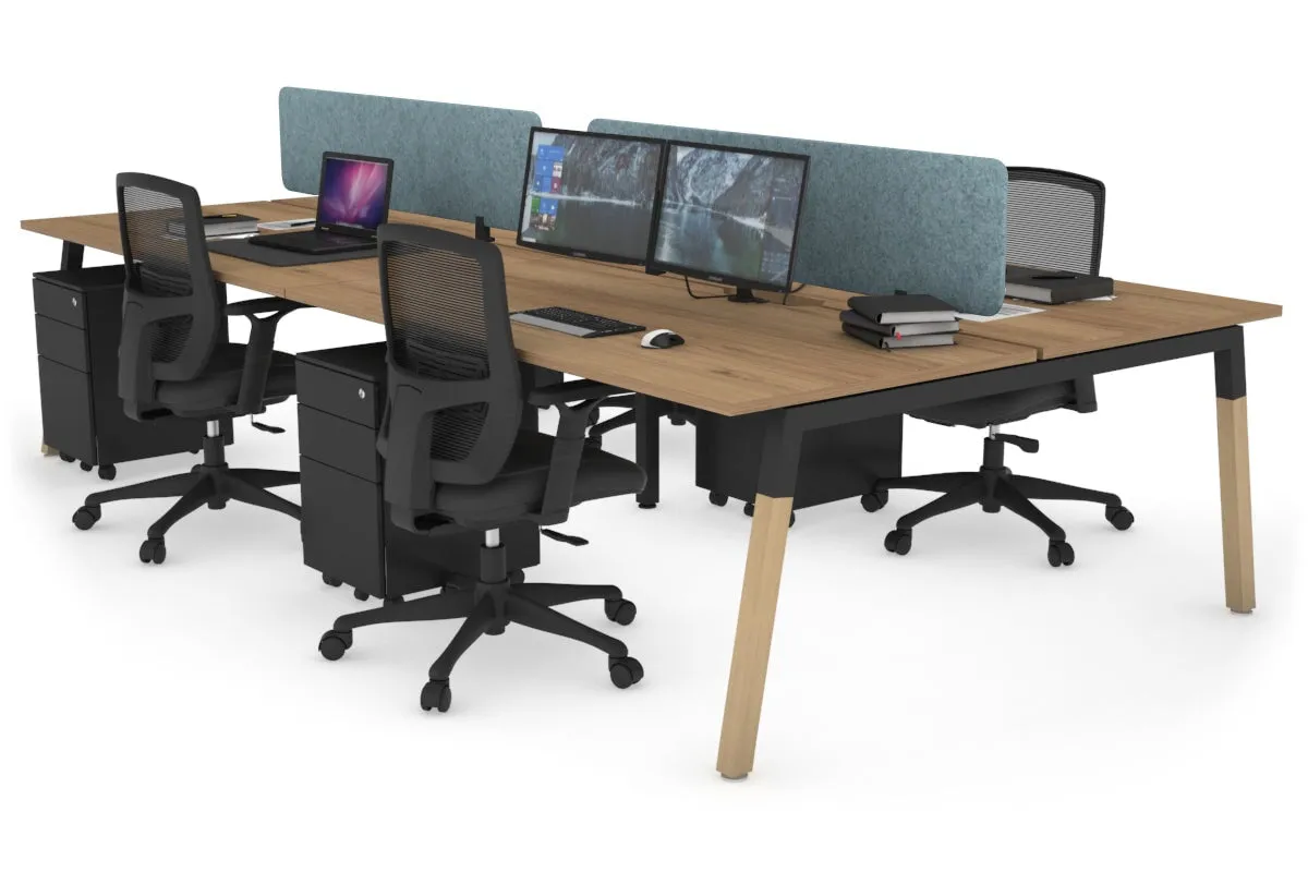 Quadro A Legs 4 Person Office Workstation - Wood Legs Cross Beam [1800L x 800W with Cable Scallop]