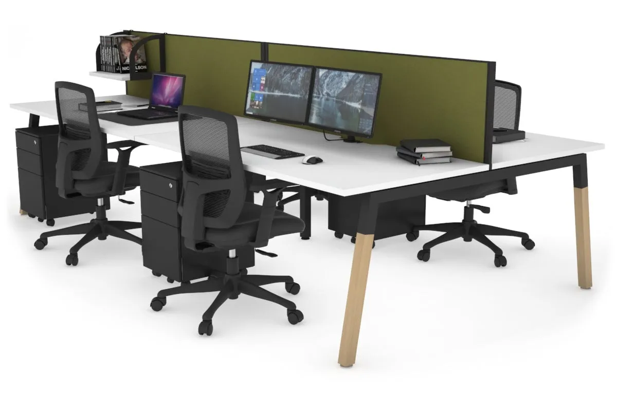 Quadro A Legs 4 Person Office Workstation - Wood Legs Cross Beam [1800L x 800W with Cable Scallop]