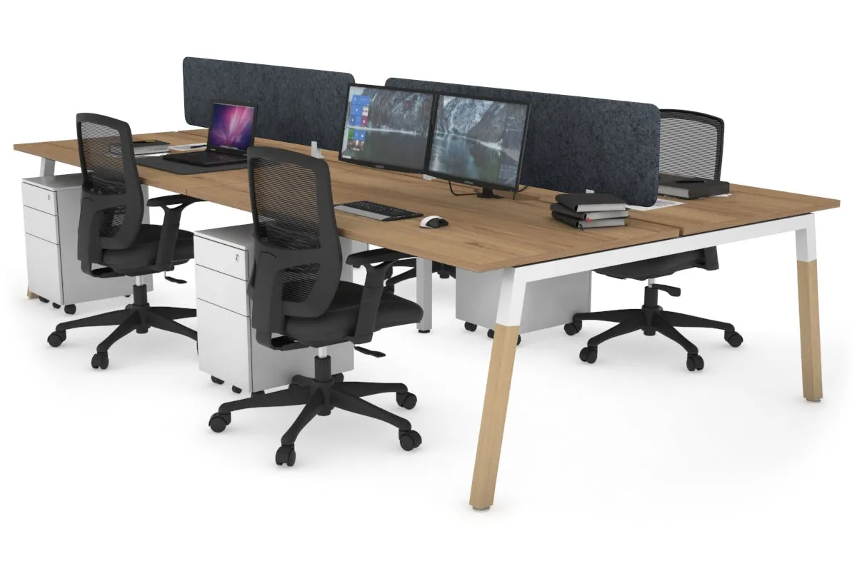 Quadro A Legs 4 Person Office Workstation - Wood Legs Cross Beam [1800L x 800W with Cable Scallop]