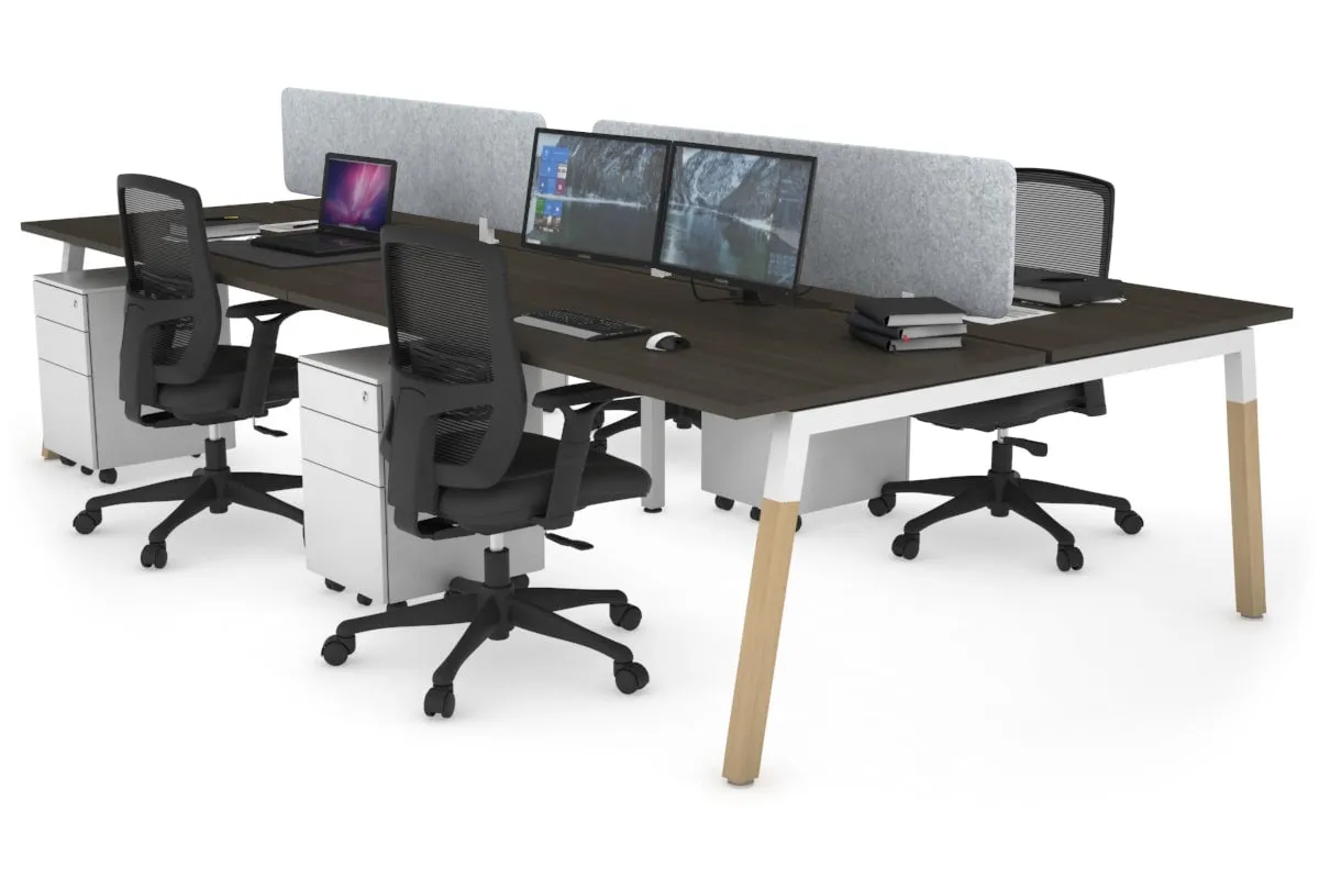 Quadro A Legs 4 Person Office Workstation - Wood Legs Cross Beam [1800L x 800W with Cable Scallop]