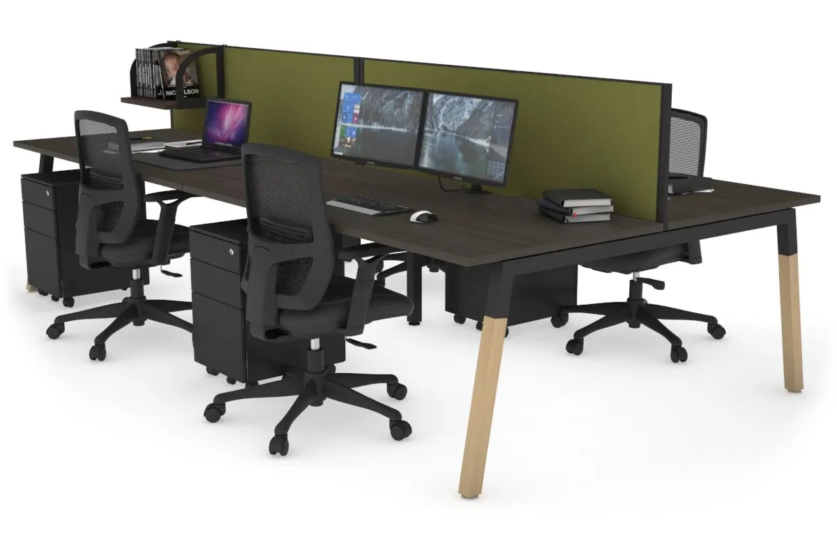 Quadro A Legs 4 Person Office Workstation - Wood Legs Cross Beam [1800L x 800W with Cable Scallop]