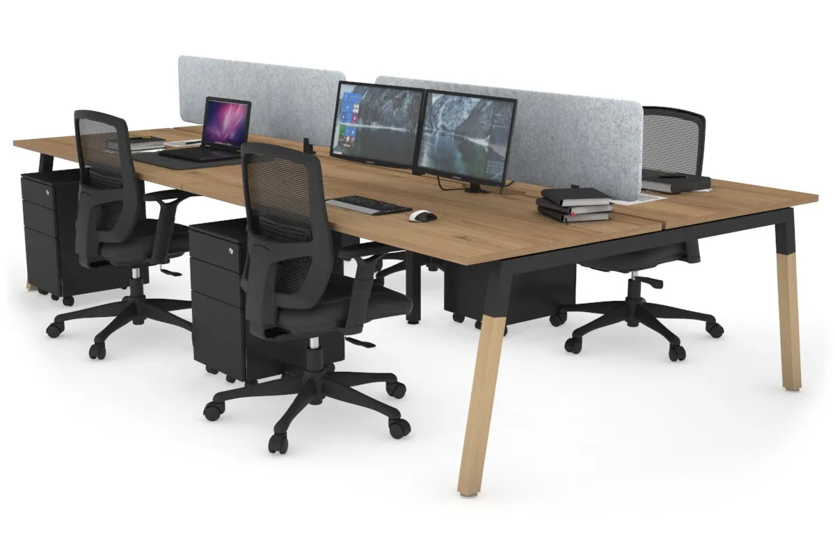 Quadro A Legs 4 Person Office Workstation - Wood Legs Cross Beam [1800L x 800W with Cable Scallop]