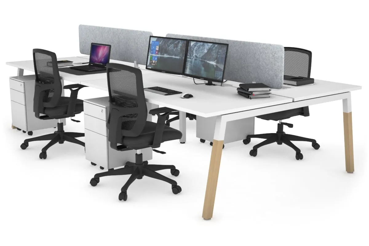 Quadro A Legs 4 Person Office Workstation - Wood Legs Cross Beam [1800L x 800W with Cable Scallop]