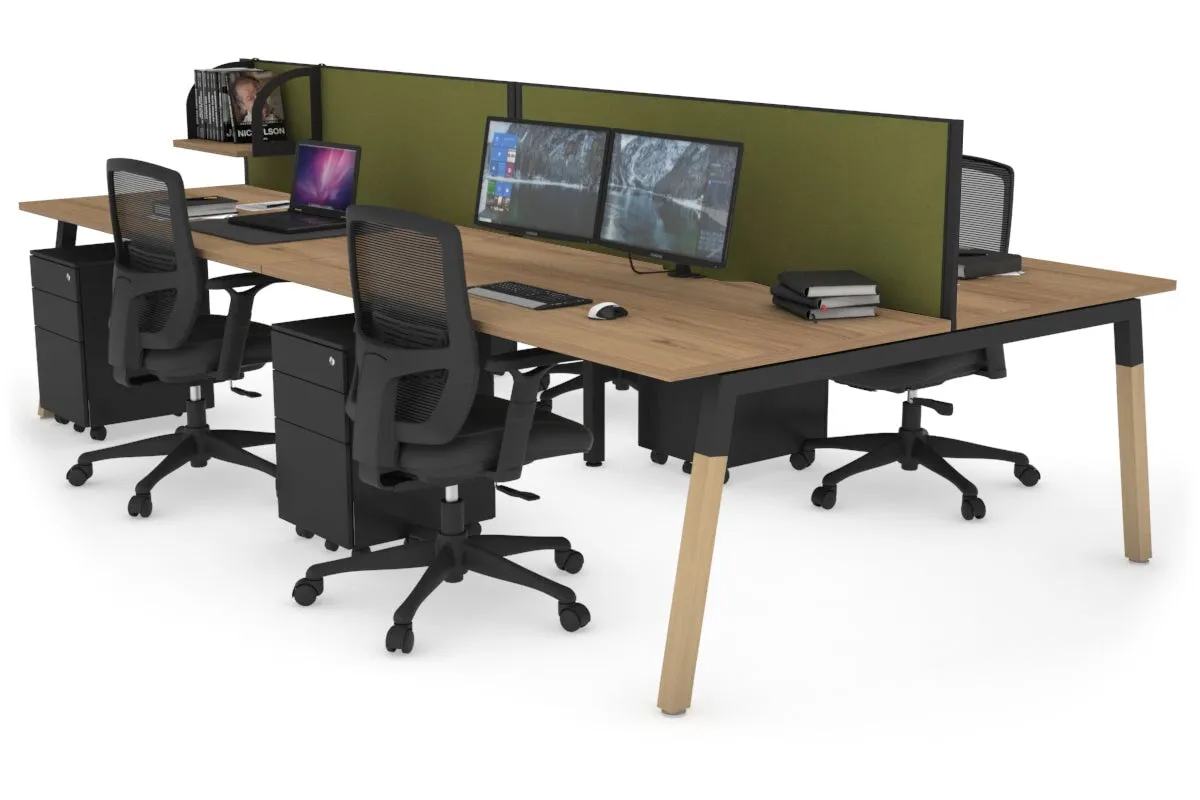 Quadro A Legs 4 Person Office Workstation - Wood Legs Cross Beam [1800L x 800W with Cable Scallop]