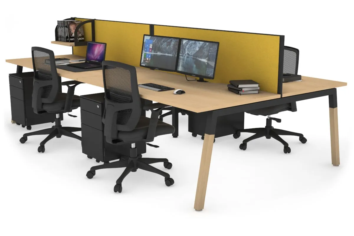 Quadro A Legs 4 Person Office Workstation - Wood Legs Cross Beam [1800L x 800W with Cable Scallop]