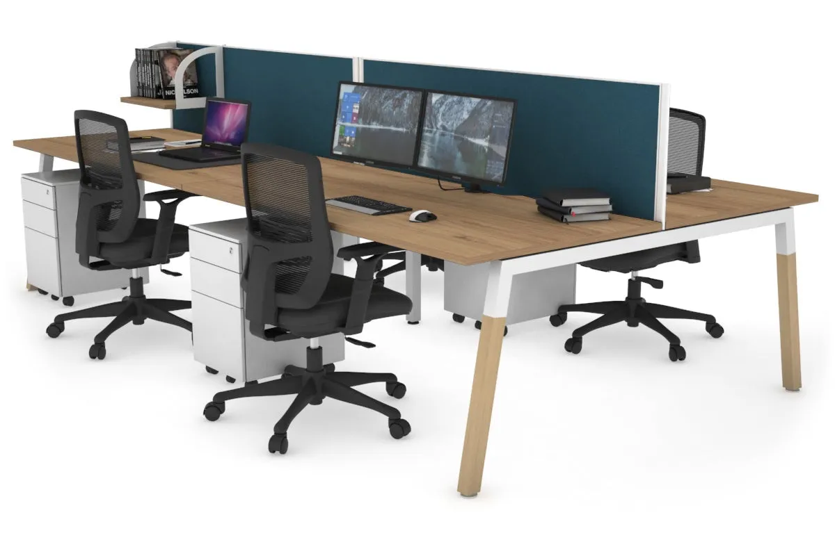 Quadro A Legs 4 Person Office Workstation - Wood Legs Cross Beam [1800L x 800W with Cable Scallop]