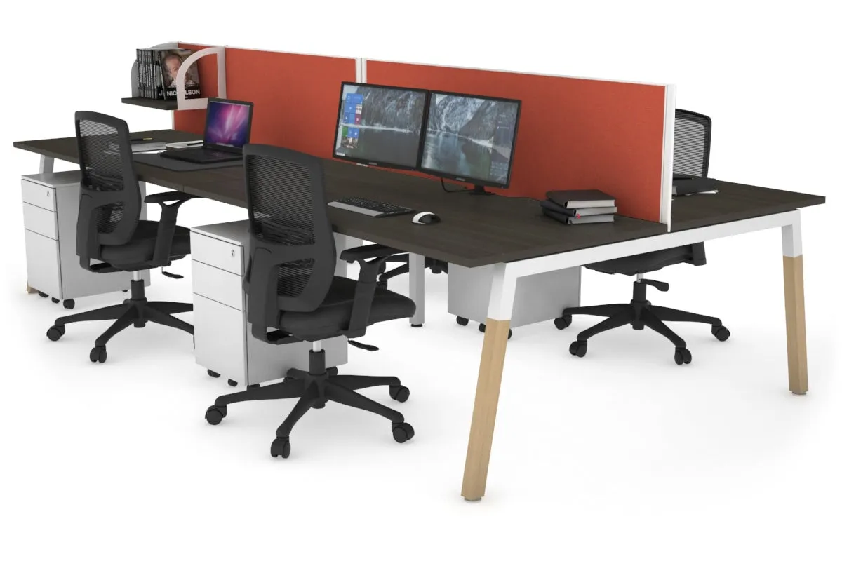 Quadro A Legs 4 Person Office Workstation - Wood Legs Cross Beam [1800L x 800W with Cable Scallop]