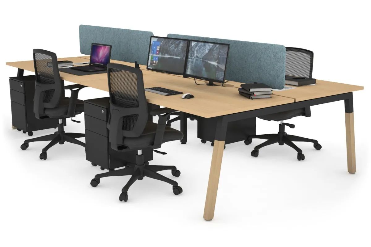 Quadro A Legs 4 Person Office Workstation - Wood Legs Cross Beam [1800L x 800W with Cable Scallop]