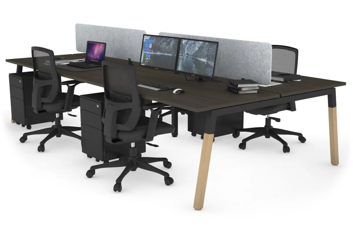 Quadro A Legs 4 Person Office Workstation - Wood Legs Cross Beam [1800L x 800W with Cable Scallop]