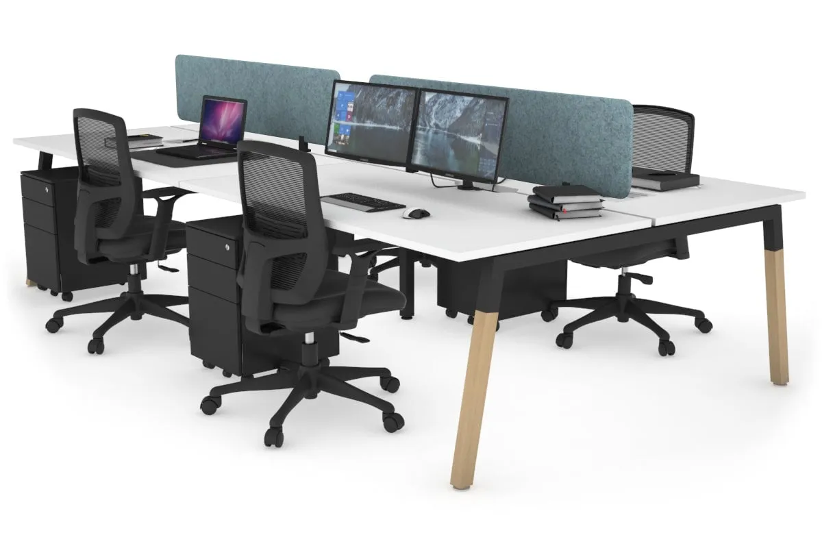 Quadro A Legs 4 Person Office Workstation - Wood Legs Cross Beam [1800L x 800W with Cable Scallop]