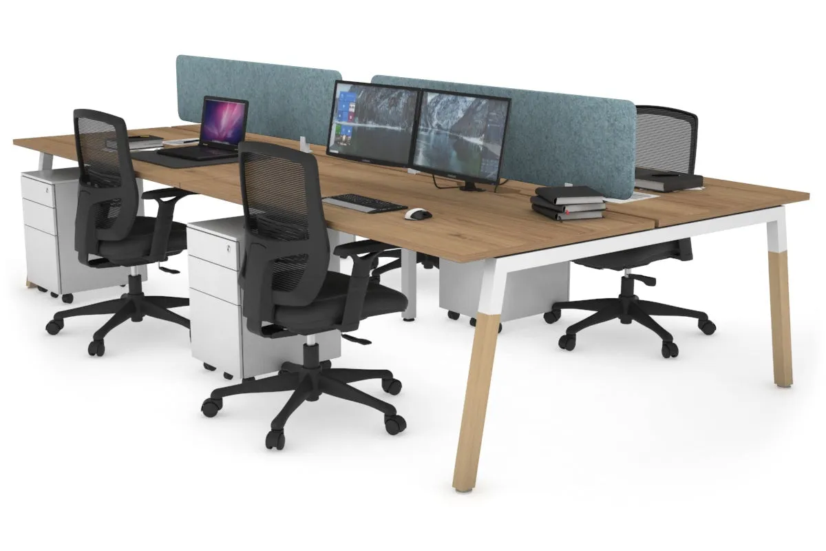 Quadro A Legs 4 Person Office Workstation - Wood Legs Cross Beam [1800L x 800W with Cable Scallop]