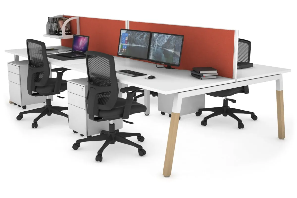 Quadro A Legs 4 Person Office Workstation - Wood Legs Cross Beam [1800L x 800W with Cable Scallop]