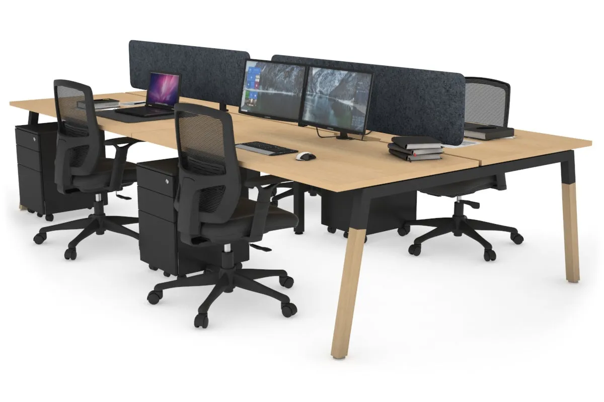 Quadro A Legs 4 Person Office Workstation - Wood Legs Cross Beam [1800L x 800W with Cable Scallop]