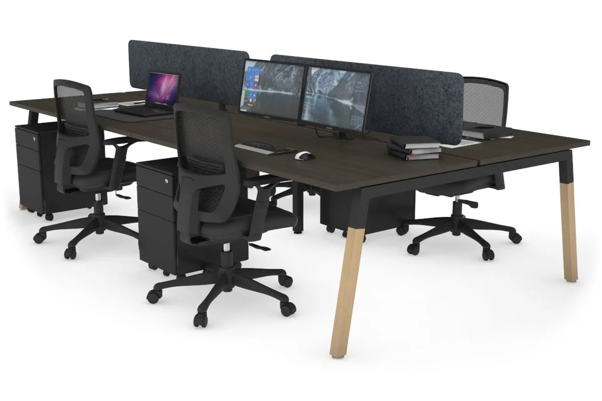 Quadro A Legs 4 Person Office Workstation - Wood Legs Cross Beam [1800L x 800W with Cable Scallop]