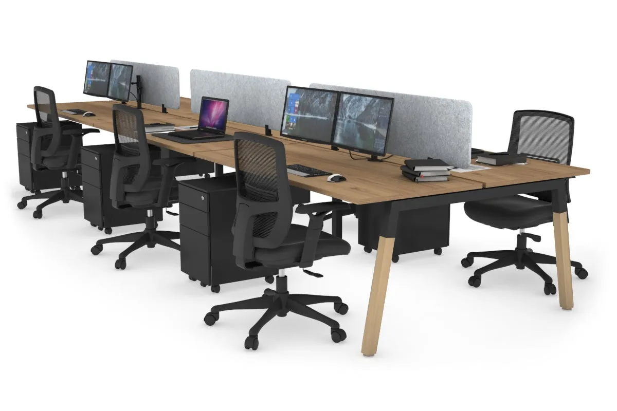 Quadro A Legs 6 Person Office Workstation - Wood Legs Cross Beam [1400L x 700W]