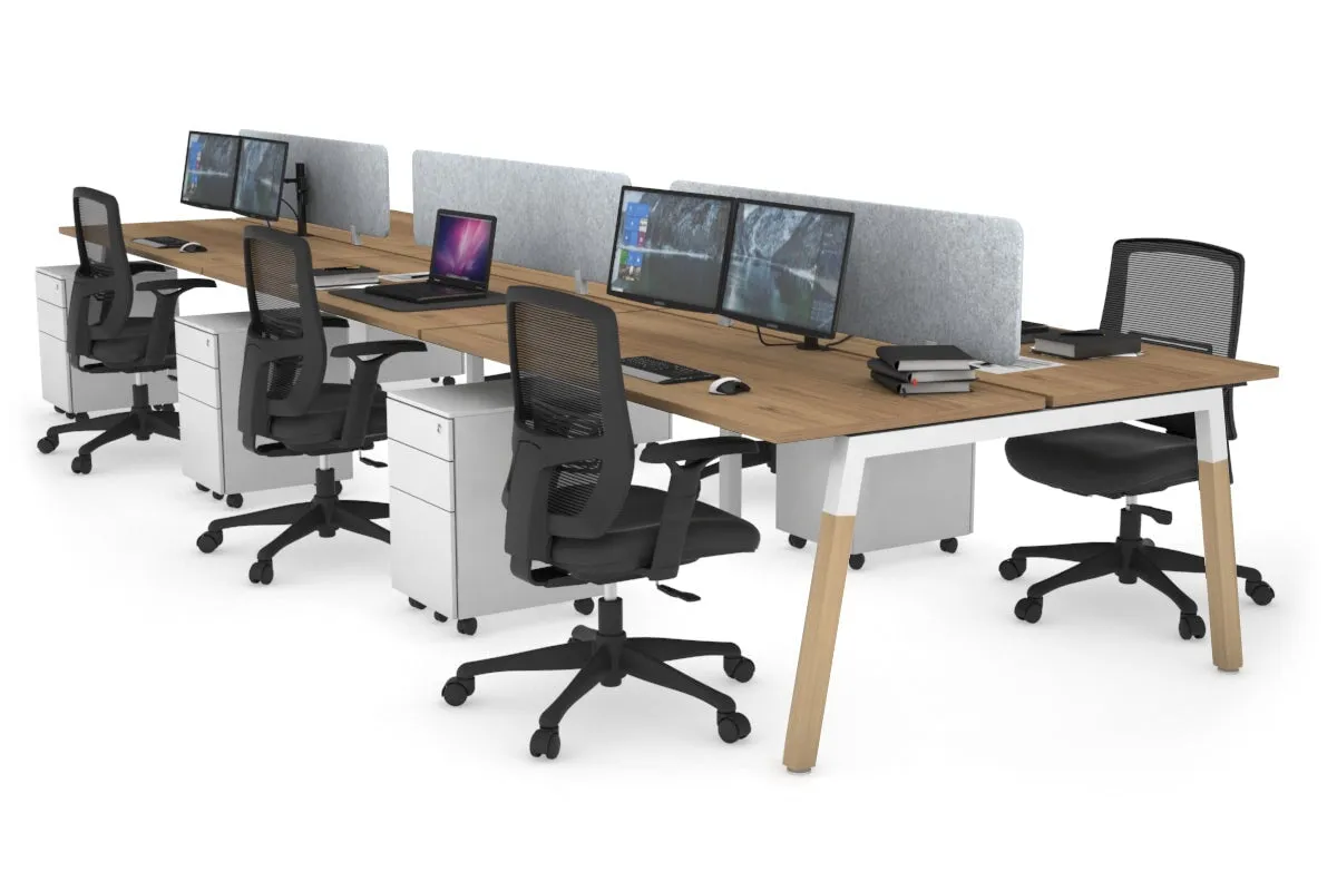 Quadro A Legs 6 Person Office Workstation - Wood Legs Cross Beam [1400L x 700W]