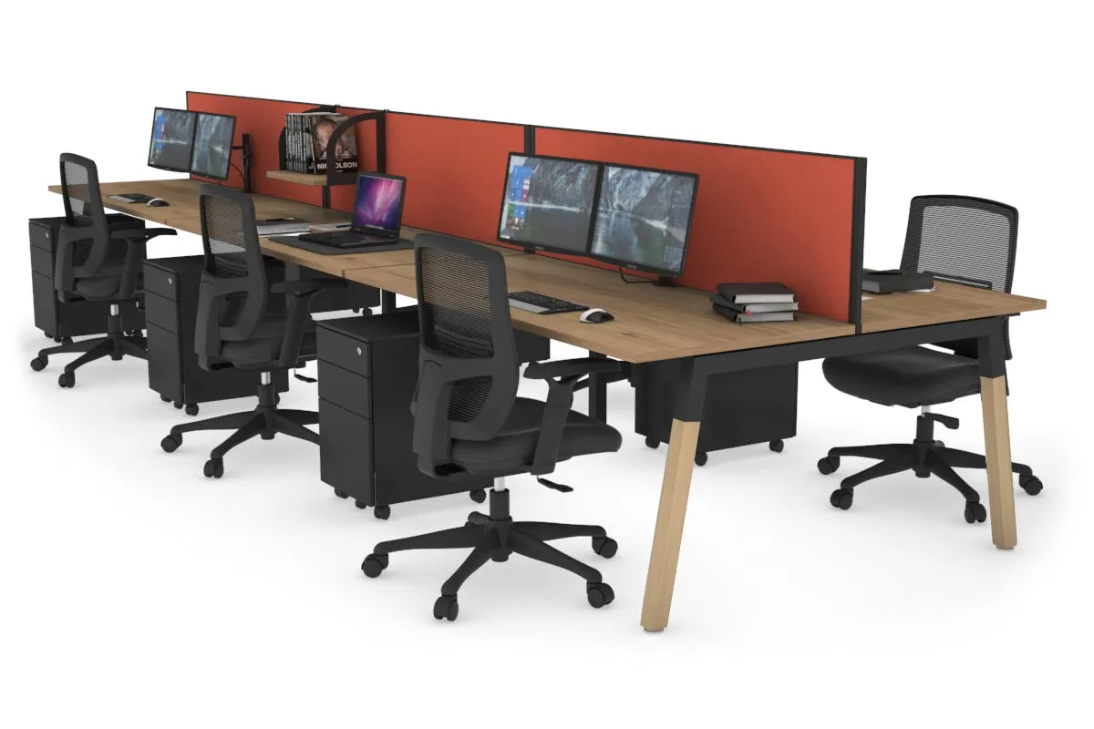 Quadro A Legs 6 Person Office Workstation - Wood Legs Cross Beam [1400L x 700W]