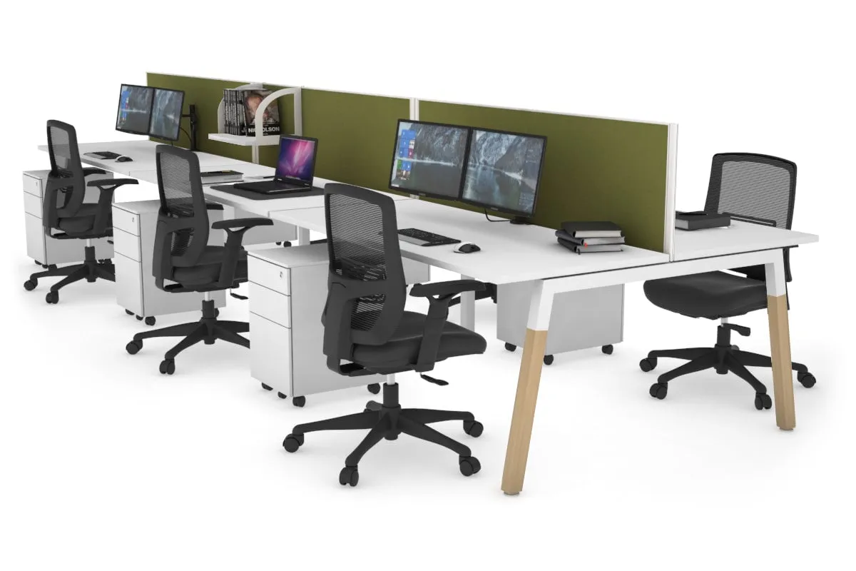 Quadro A Legs 6 Person Office Workstation - Wood Legs Cross Beam [1400L x 700W]