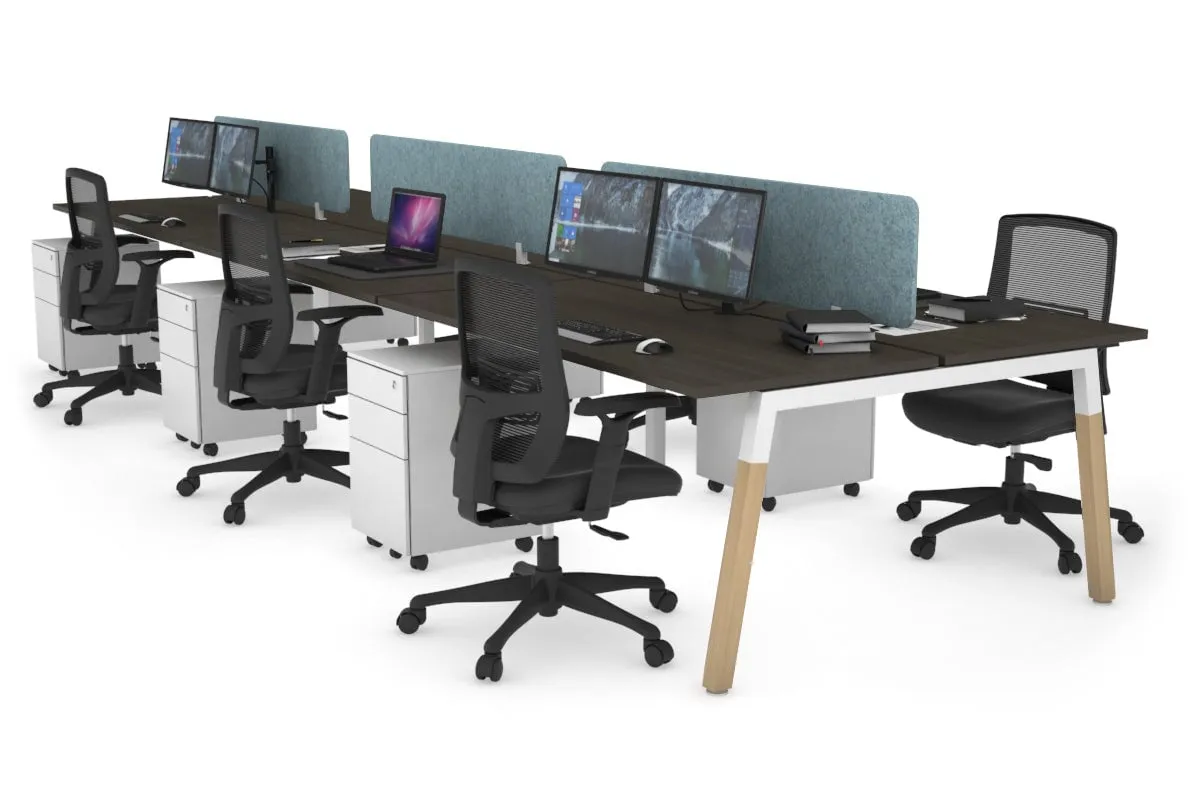 Quadro A Legs 6 Person Office Workstation - Wood Legs Cross Beam [1400L x 700W]