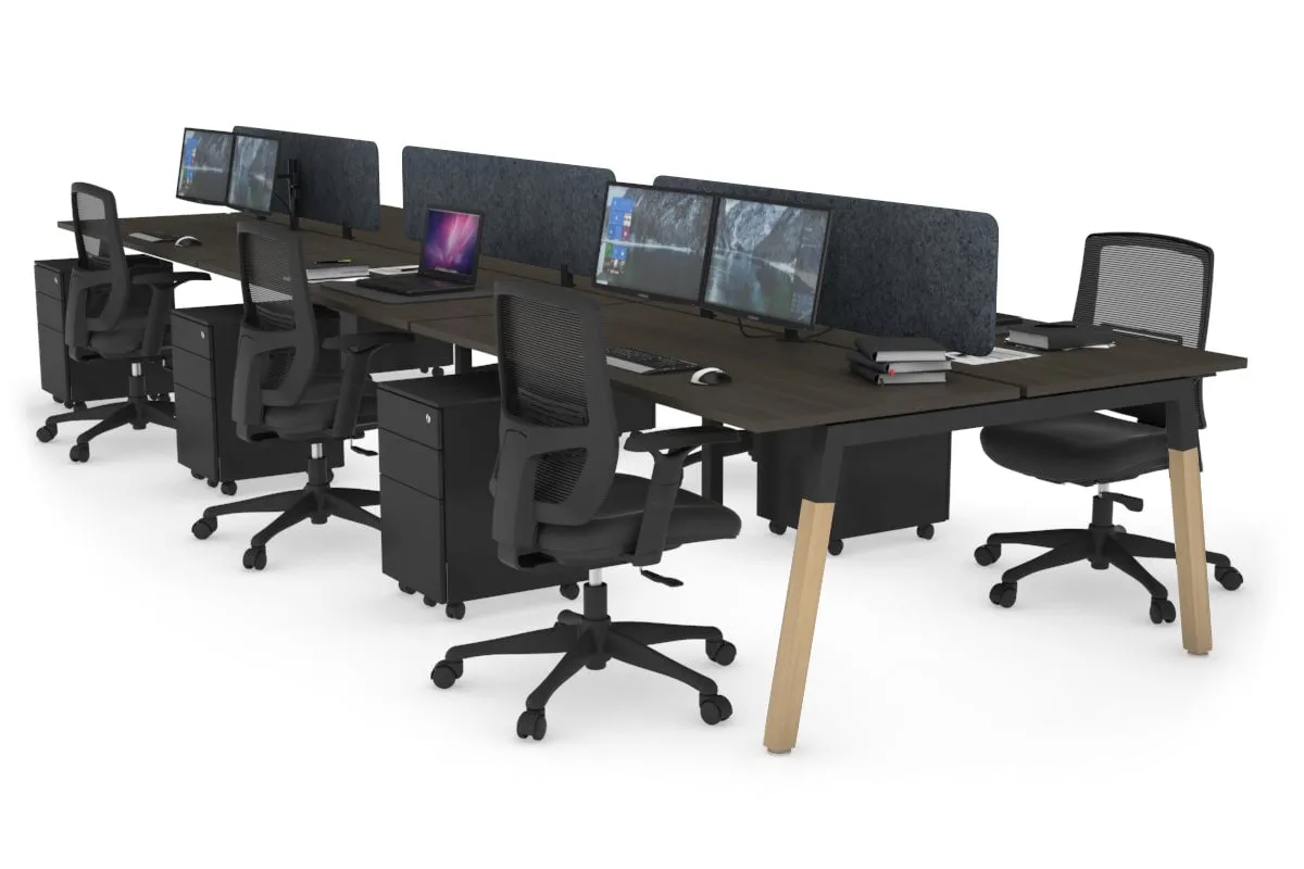 Quadro A Legs 6 Person Office Workstation - Wood Legs Cross Beam [1400L x 700W]