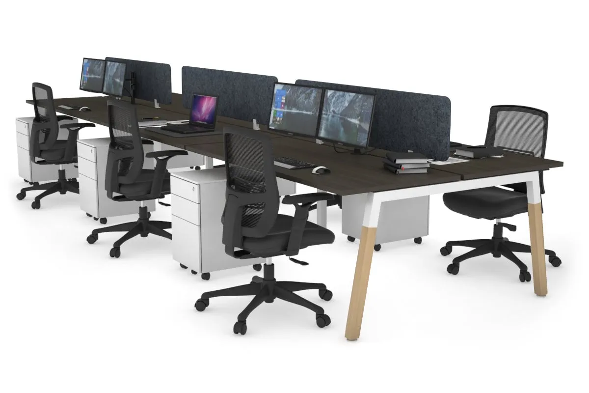 Quadro A Legs 6 Person Office Workstation - Wood Legs Cross Beam [1400L x 700W]