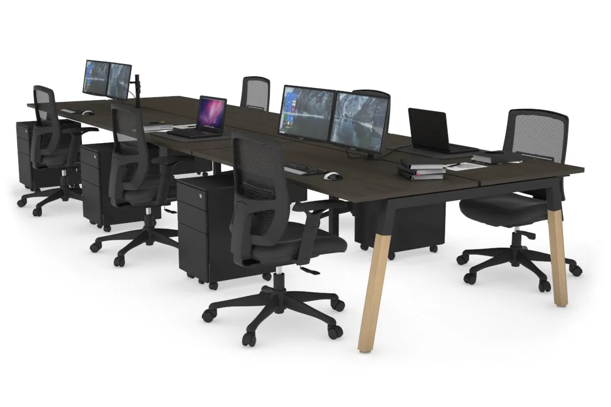 Quadro A Legs 6 Person Office Workstation - Wood Legs Cross Beam [1400L x 700W]