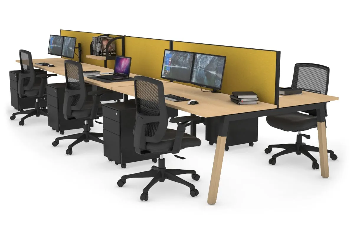 Quadro A Legs 6 Person Office Workstation - Wood Legs Cross Beam [1400L x 700W]