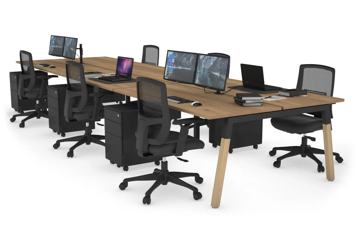 Quadro A Legs 6 Person Office Workstation - Wood Legs Cross Beam [1400L x 700W]