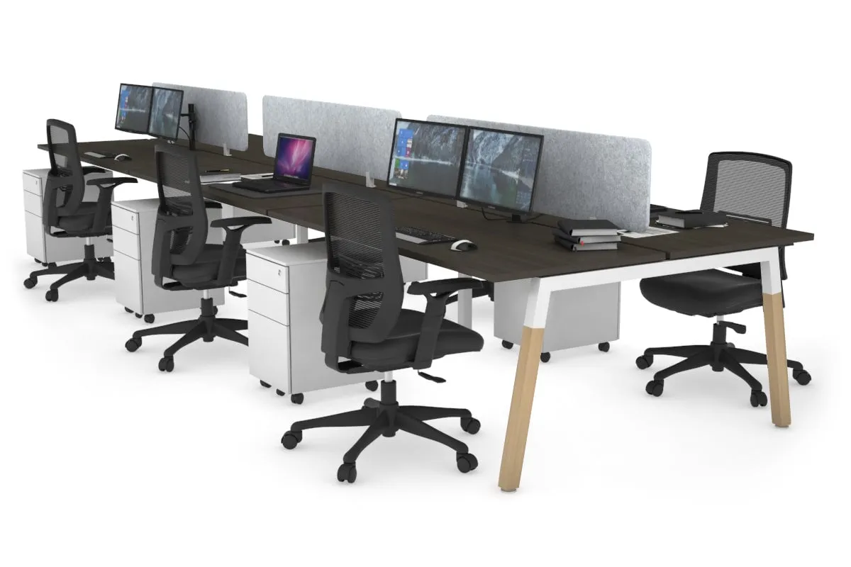 Quadro A Legs 6 Person Office Workstation - Wood Legs Cross Beam [1400L x 700W]