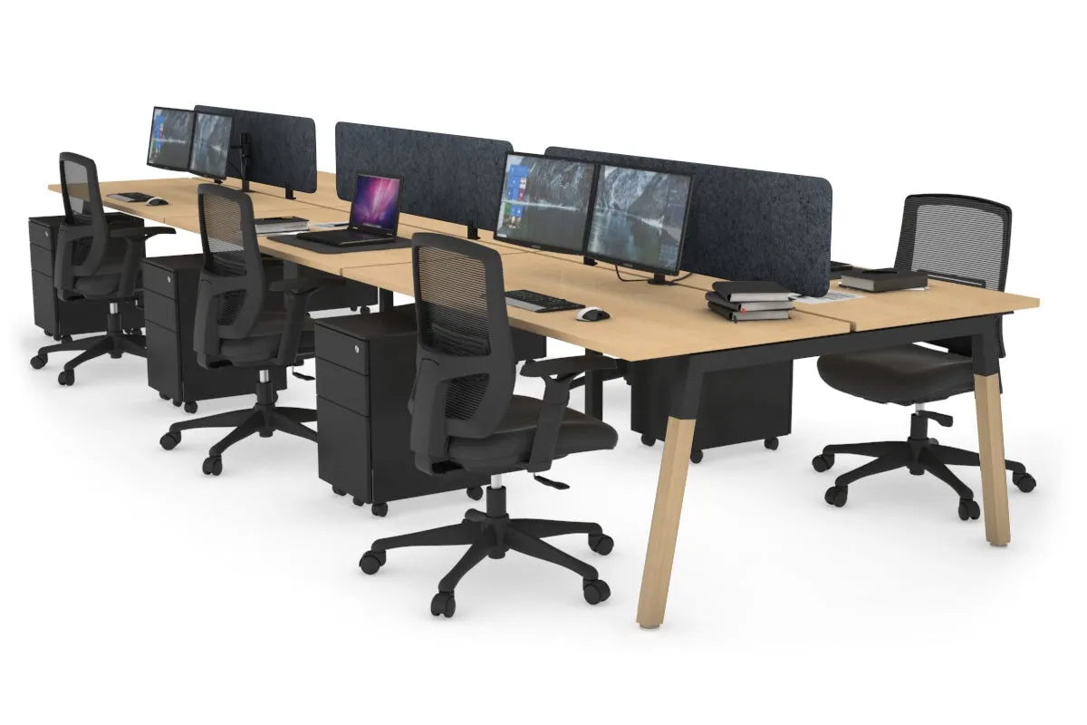 Quadro A Legs 6 Person Office Workstation - Wood Legs Cross Beam [1400L x 700W]