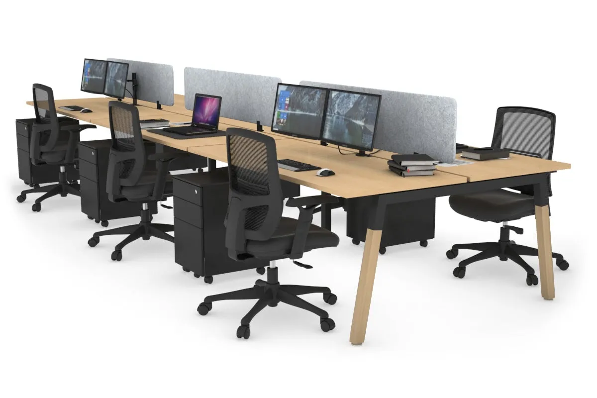 Quadro A Legs 6 Person Office Workstation - Wood Legs Cross Beam [1400L x 700W]