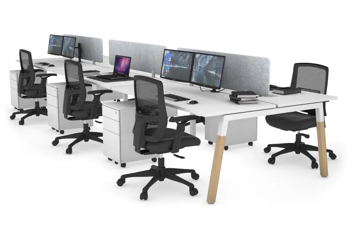 Quadro A Legs 6 Person Office Workstation - Wood Legs Cross Beam [1400L x 700W]