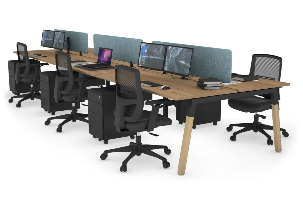 Quadro A Legs 6 Person Office Workstation - Wood Legs Cross Beam [1400L x 700W]