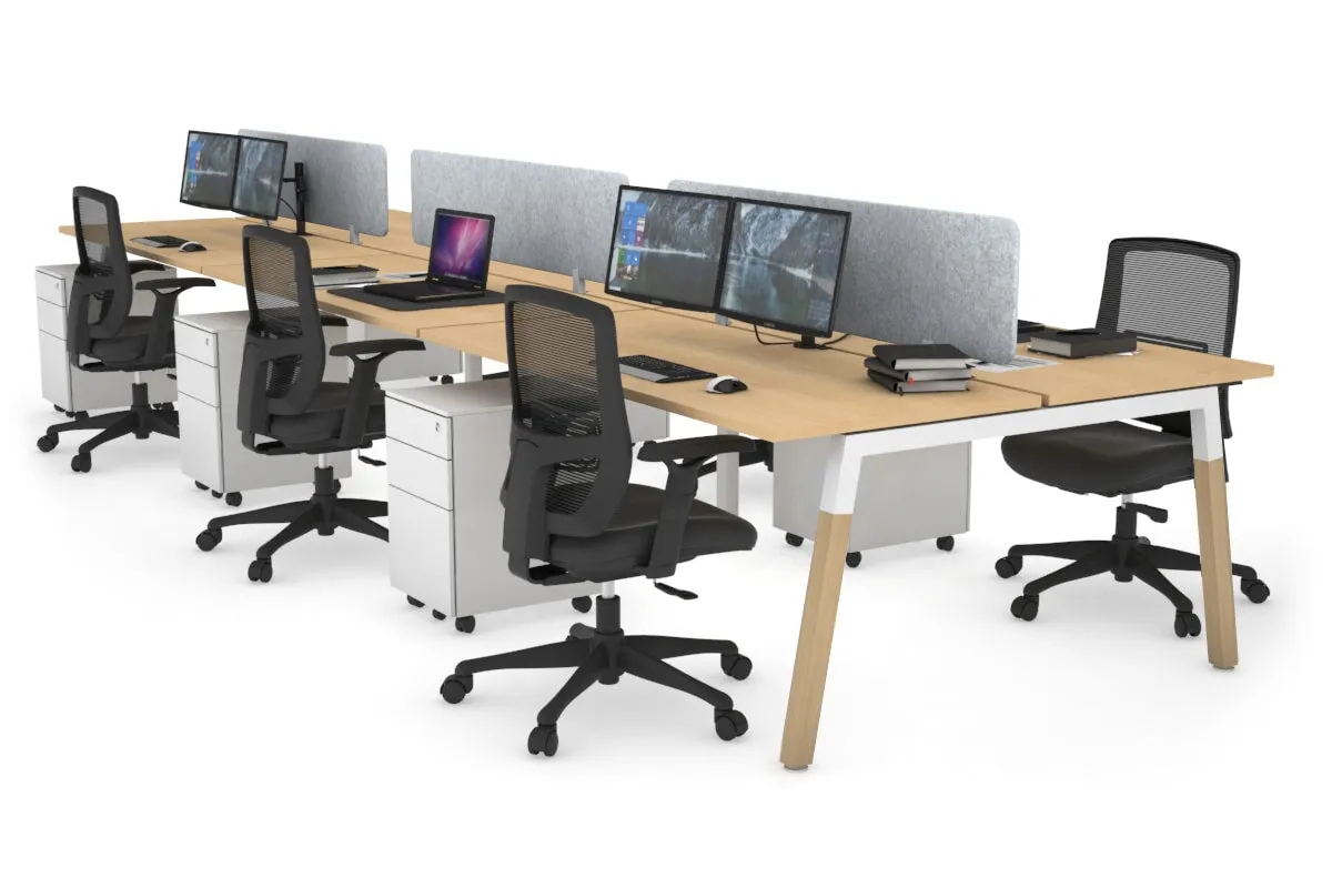 Quadro A Legs 6 Person Office Workstation - Wood Legs Cross Beam [1400L x 700W]