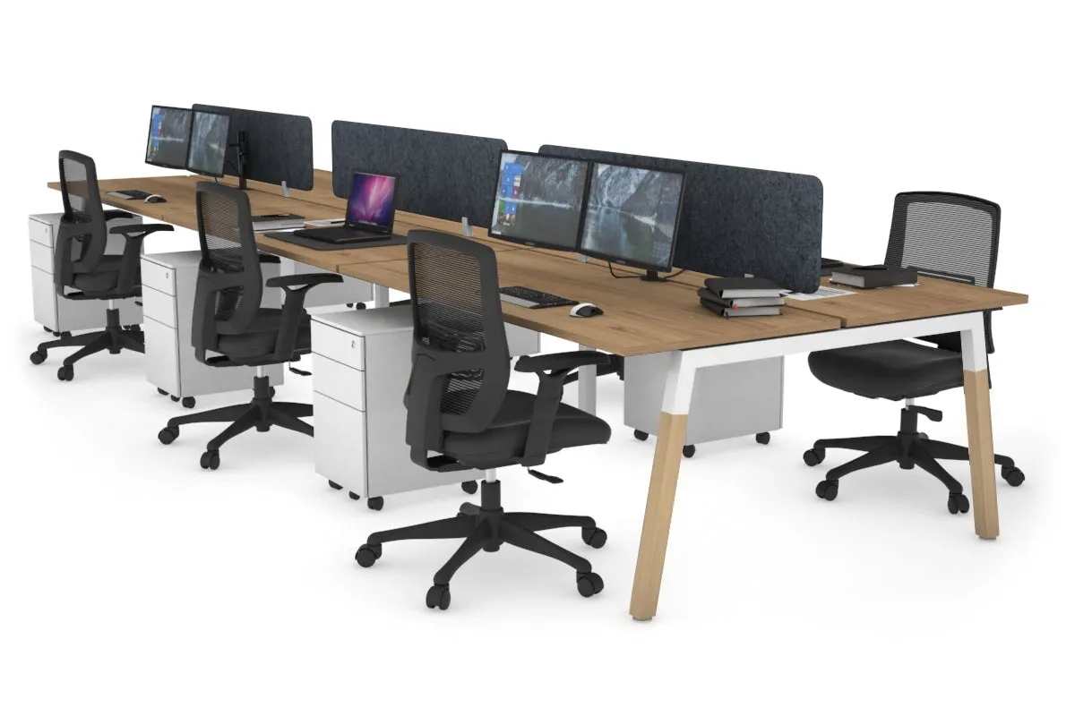 Quadro A Legs 6 Person Office Workstation - Wood Legs Cross Beam [1400L x 700W]