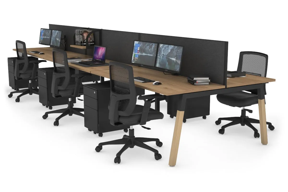 Quadro A Legs 6 Person Office Workstation - Wood Legs Cross Beam [1400L x 700W]