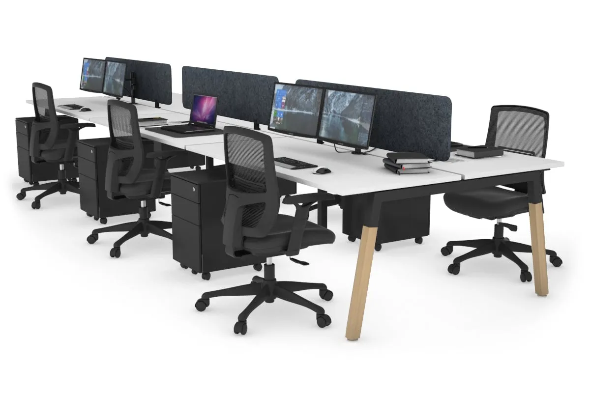 Quadro A Legs 6 Person Office Workstation - Wood Legs Cross Beam [1400L x 700W]