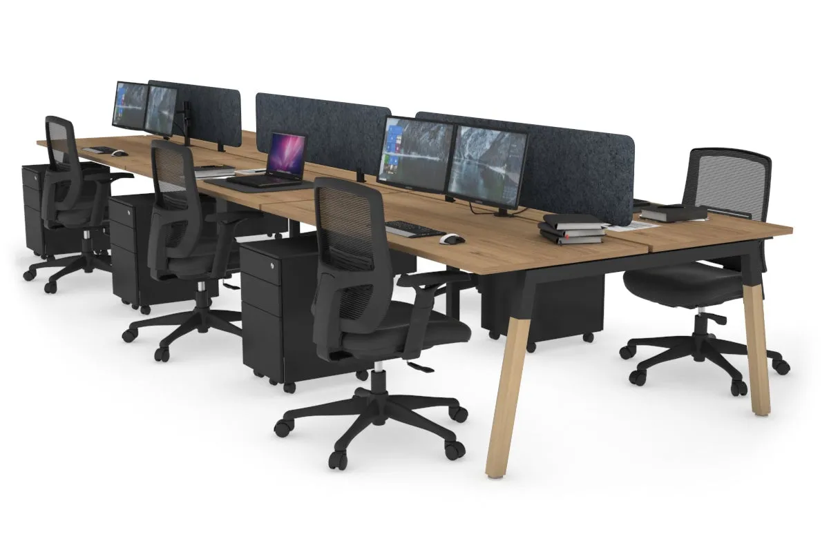 Quadro A Legs 6 Person Office Workstation - Wood Legs Cross Beam [1400L x 700W]