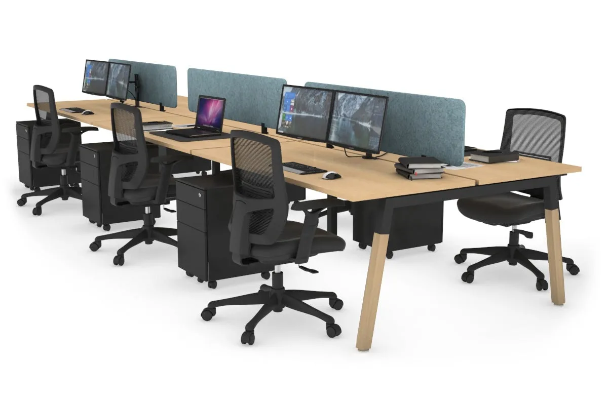 Quadro A Legs 6 Person Office Workstation - Wood Legs Cross Beam [1400L x 700W]